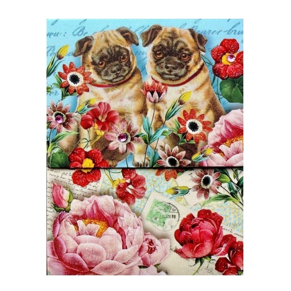 Punch Studio Glitter & Gem Embellished Mini Pocket Notepad - Garden Pugs (64547) - Picture 1 of 4